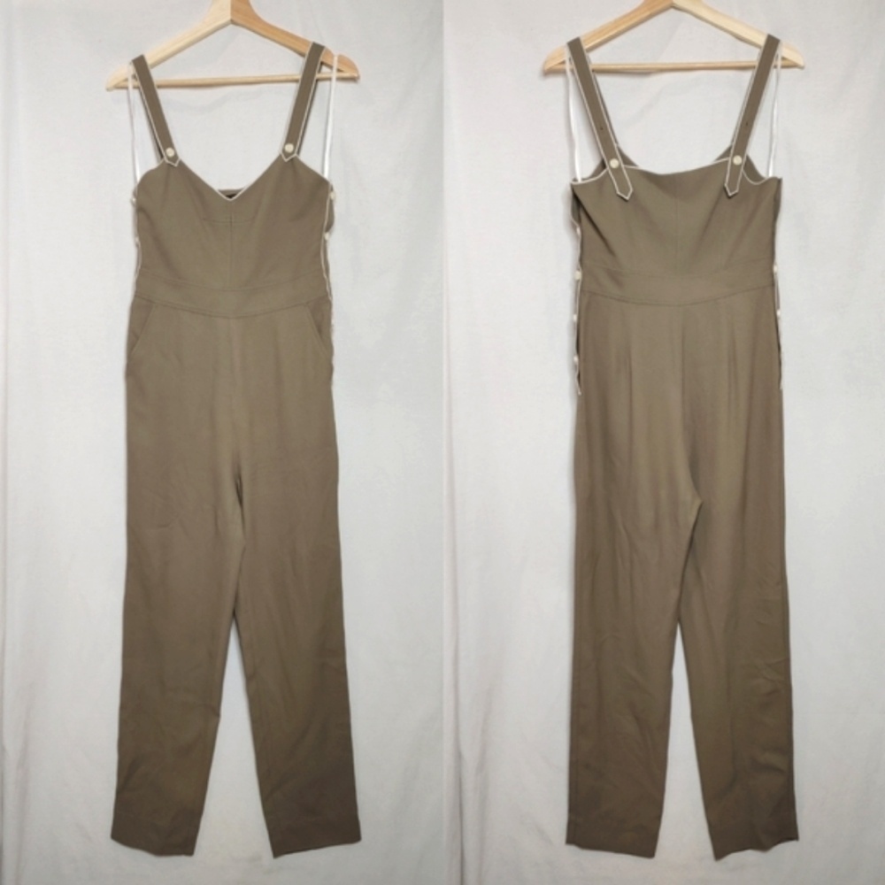 Rag & Bone Tia Jumpsuit‎ Light Olive Green Cream 00 Ankle Hem Button Detail